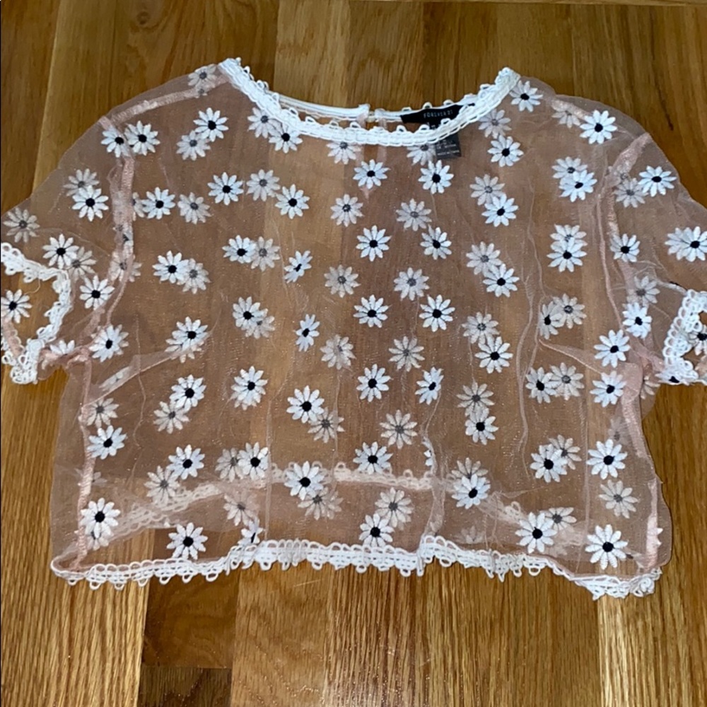 Forever 21 Sheer Flower Crop Top